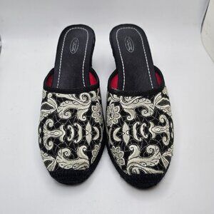 Women's Talbots Mandalay Espadrilles Mule Wedge Heels Black/White/Gray Size 6